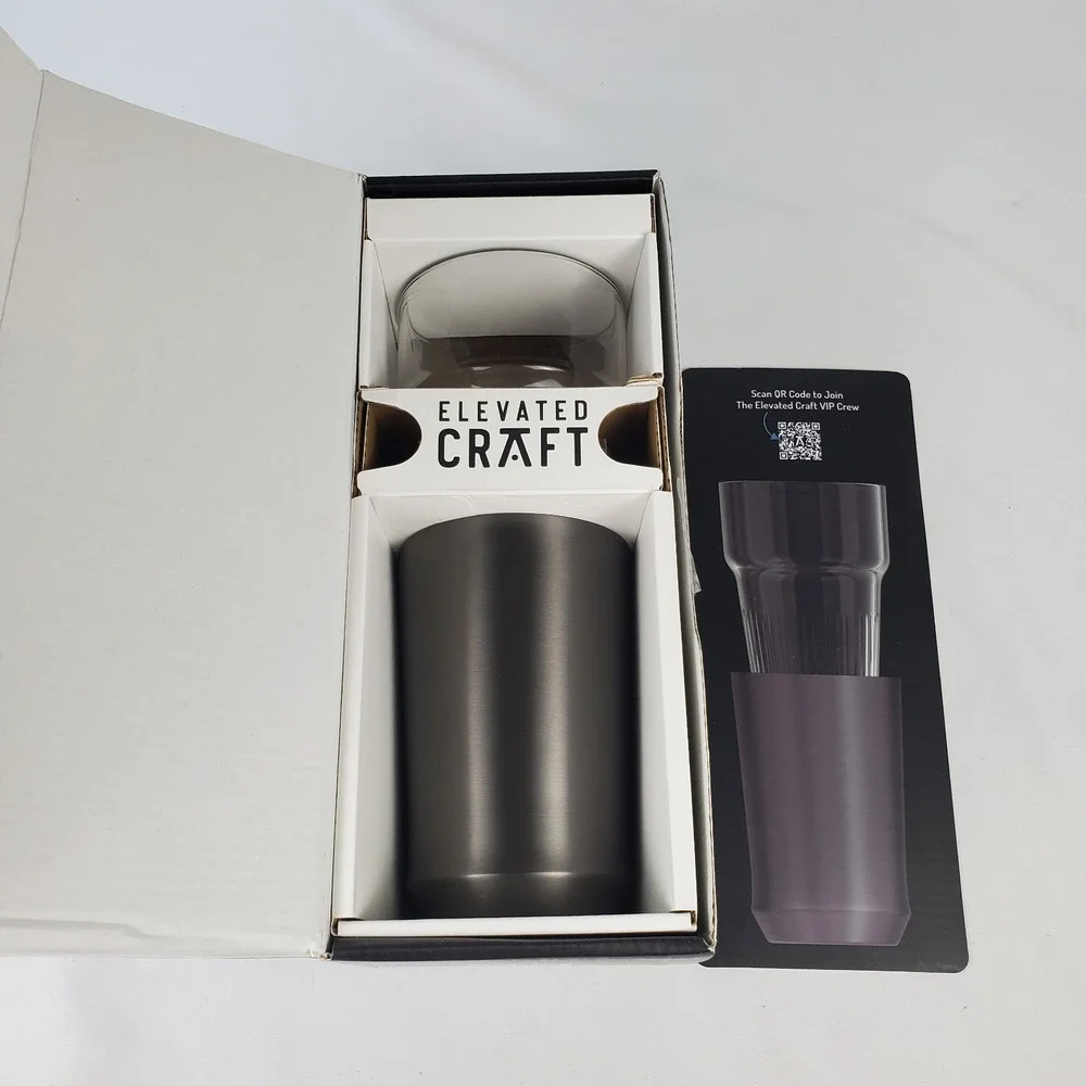 Elevated Craft Hybrid Pint Glass Gunmetal Black Steel Beer 16oz OPEN BOX